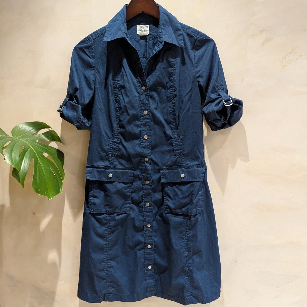 CONVERSE NAVY BLUE SNAP FRONT COLLARED UTILITY CARGO POCKET DRESS - SIZE SMALL